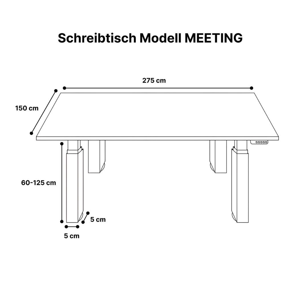Elektrisch höhenverstellbarer Konferenztisch 275 x 150 cm